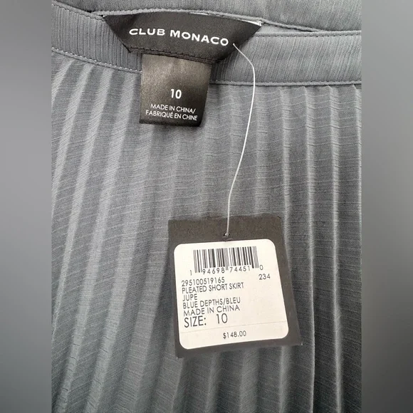 Club Monaco Pleated Mini Skirt Blue Depths Size 10 NWT A-Line Recycled Polyester - Picture 6 of 8